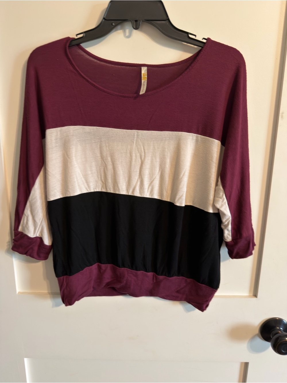 Occasion Women's Plum, White & Black Colorblock Dolman Top